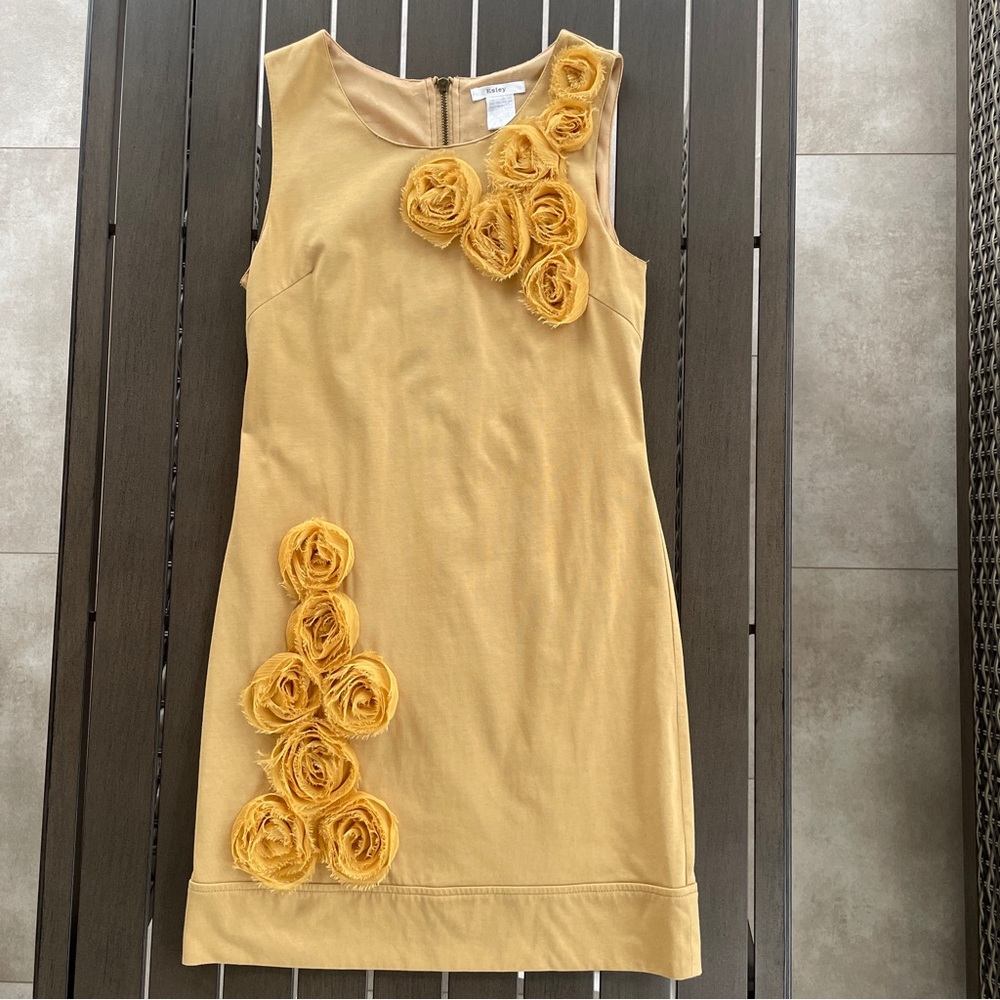 VINTAGE RETRO 70s ESLEY 3-D ROSE APPLIQUE SHEATH MINI DRESS!! - Picture 1 of 9